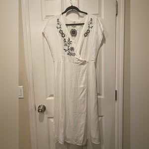 White embroidered wrap dress